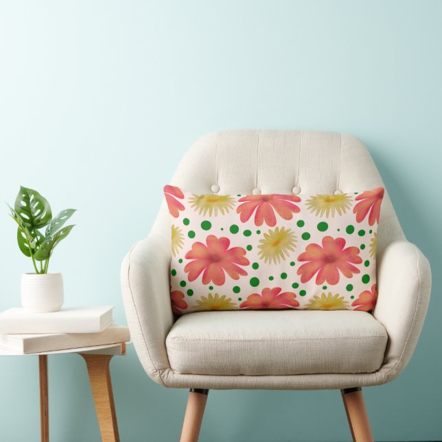Ljus Retro Blommönster Sömlös Design  Lumbarkudde (Stol)