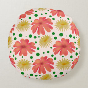 Ljus Retro Blommönster Sömlös Design  Rund Kudde