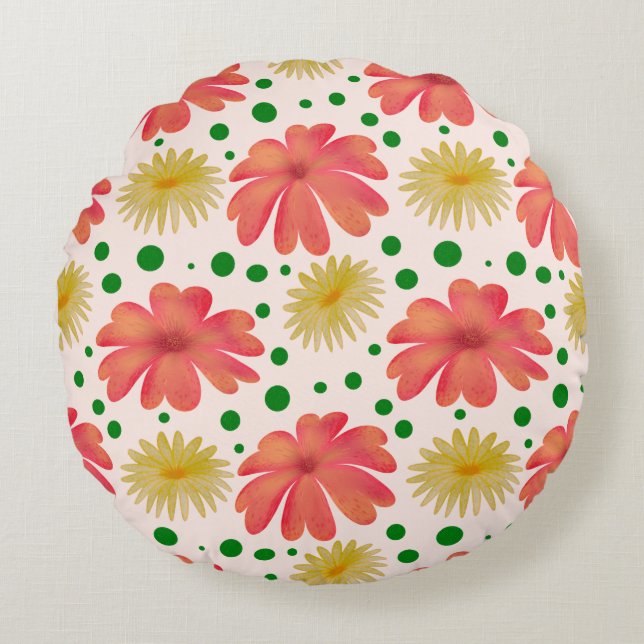 Ljus Retro Blommönster Sömlös Design  Rund Kudde (Framsidan)
