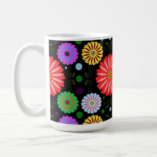Ljus retro blomster Mönster Färgrik folkkonst  Kaffemugg (Vänster)