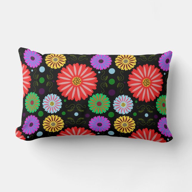 Ljus retro blomster Mönster Färgrik folkkonst  Lumbarkudde (Framsida)