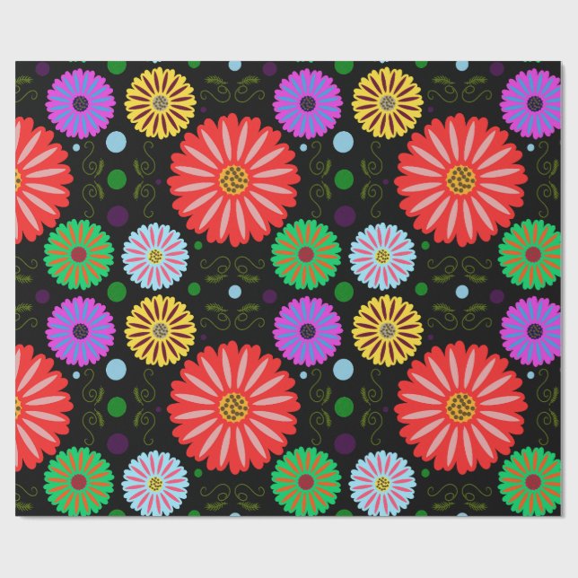 Ljus retro blomster Mönster Färgrik folkkonst  Presentpapper (Platt)