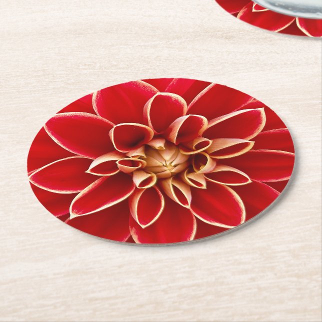 Ljus röd Dahlia-blomma Underlägg Papper Rund (Vinklad)