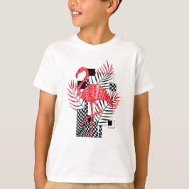 Ljus Röd Flamingo & Tropiska Palmblad Sommar T Shirt