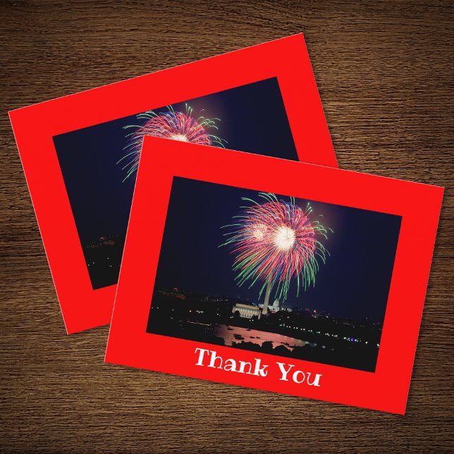 Ljus Röd Foto Ram Tack Vykort (Beautiful DC fireworks photo for your thank you postcards.)