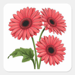 Ljus röd gerbera daisybukett fyrkantigt klistermärke