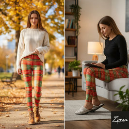 Ljus röd grön tartan-rutig mönster leggings