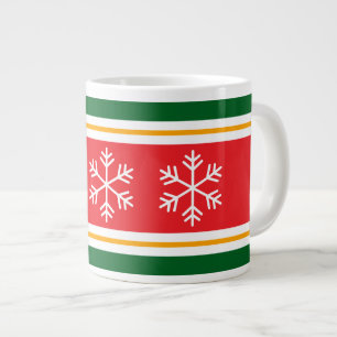Ljus röd gul vit grön rand snöflingor jumbo mugg
