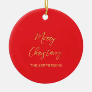 Ljus Röd & Guld Färger God Jul Tvåsidig Julgransprydnad Keramik