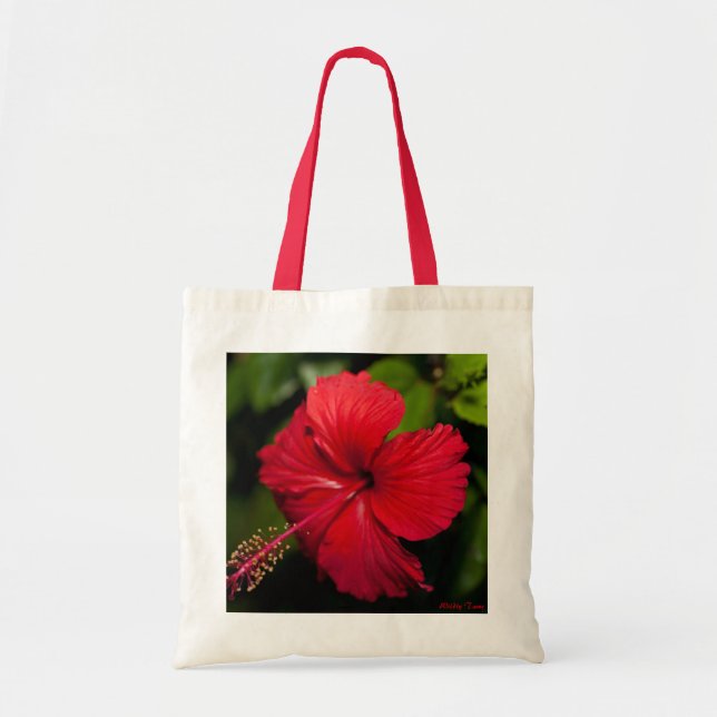 Ljus röd hibiskus tygkasse (Framsidan)