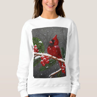 Ljus röd kardinalhandmålad sweatshirt t shirt
