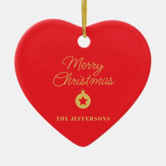 Ljus röd och gulda färger God Jul Julgransprydnad Keramik (Framsidan)