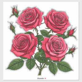 Ljus Röd Och Rosa Rosbukett Med Gröna blad Klistermärken