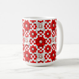 Ljus Röd Och Vit Blommig Mönster Med Pärlor Kaffemugg