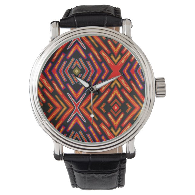 Ljus röd orange svart abstrakt science fiction armbandsur (Framsida)