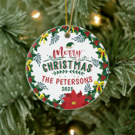 Ljus röd poinsettia jul familjekrans julgransprydnad keramik