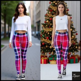 Ljus Röd Rosa Aqua Modern Rutig Leggings