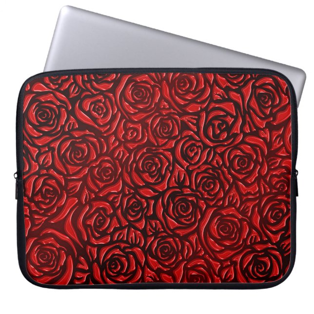Ljus röd rosemönster laptop fodral (Framsidan)