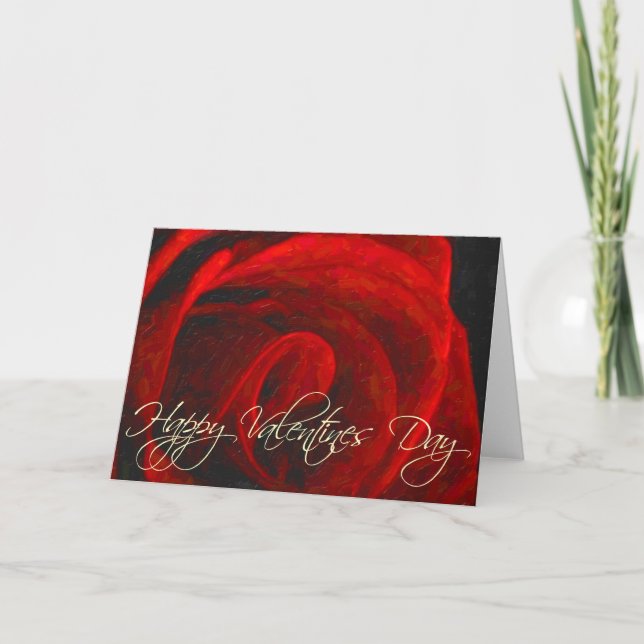 Ljus röd rosOlja-Lycklig valentines day Helgkort (Framsida)