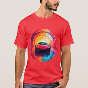 Ljus röd sportbil i en dynamisk spiraldesign t shirt