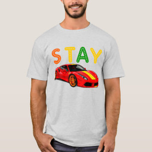 Ljus röd sportbil med gula ränder t shirt