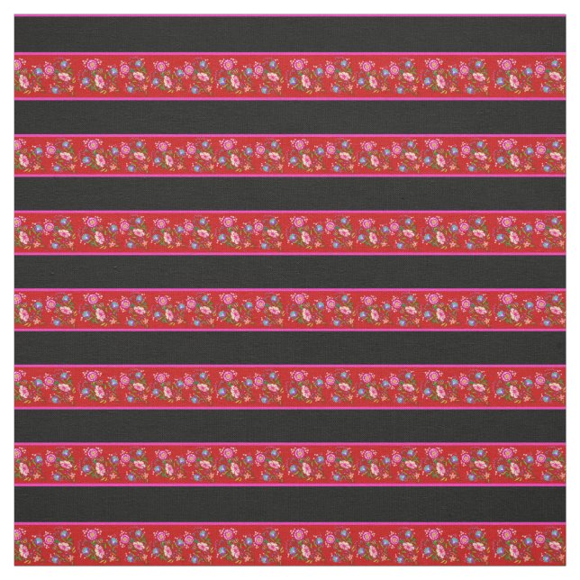 Ljus röd/svart, rosa pinstripe, folklorala blommön tyg (Provkarta)