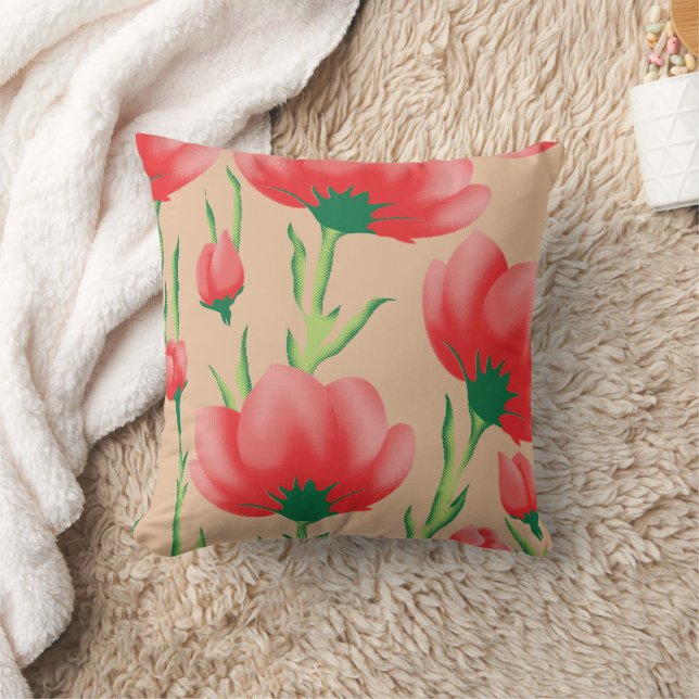 Ljus röd tygdesign med blomster mönster kudde (Filt)