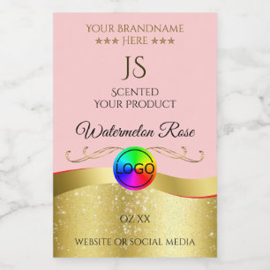 Ljus röd vågig guld logotyp monogram produktetiket mat etikett
