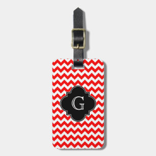 Ljus röd vit chevron svart quatrefoil monogram bagagebricka