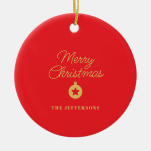 Ljus röda och gyllene färger God Jul Julgransprydnad Keramik