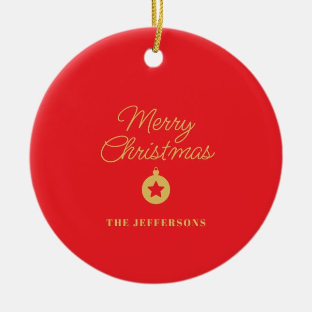 Ljus röda och gyllene färger God Jul Julgransprydnad Keramik (Framsidan)