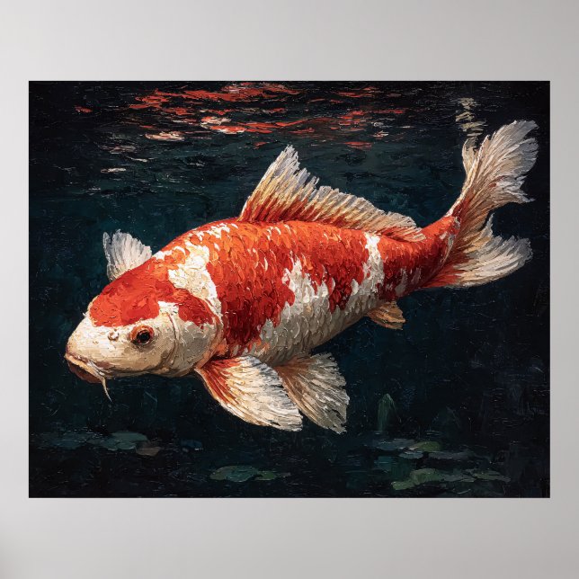 Ljus Röda och Vita Koi Fiskar Poster (Framsidan)