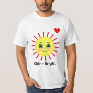 Ljus röda solstrålar som stiger upp med glad ansik t shirt