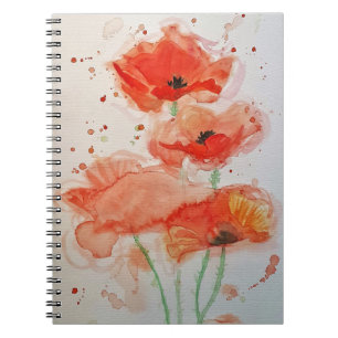 Ljus Röda Vallmo Watercolour Blomma Blommig Anteckningsbok