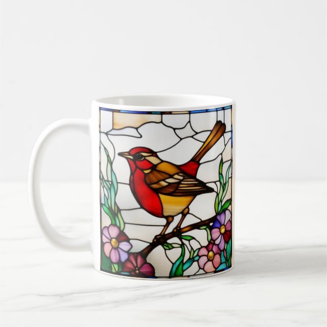 Ljus rödhake i glasmålning kaffemugg (Vänster)