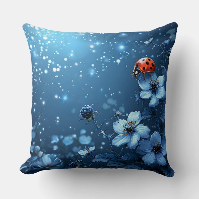 Ljus rödläpp på blommande blomma kudde (Framsida)