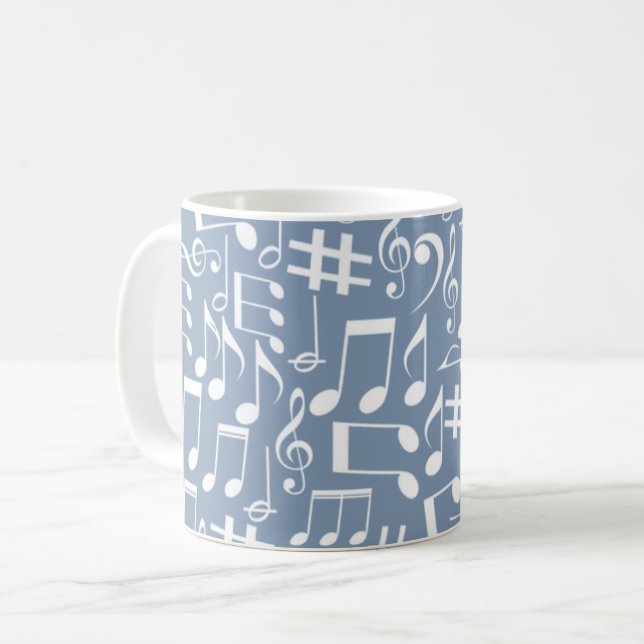 Ljus rökblå med dansande notvärden kaffemugg (Framsida vänster)