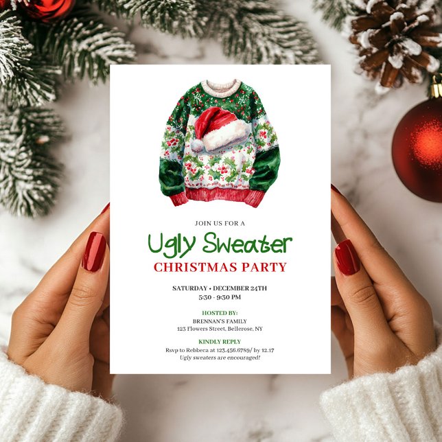 Ljus Rolig Fult Jultröja Jul Inbjudan (Bright Funny Ugly Sweater Christmas Invite)