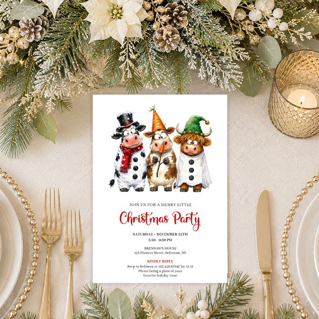 Ljus Roliga Djur Röda Gröna Julfest  Inbjudningar (Bright Funny Animals Red Green Christmas Party Invite

)