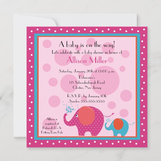 Ljus & Roligt Elephant Baby Shower Inbjudningar (Framsida)