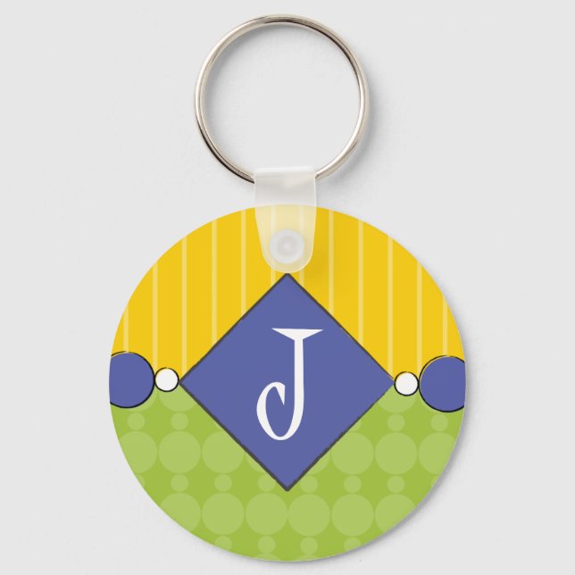 Ljus, Roligt, Polka Dot Monogram Keychain Nyckelring (Framsida)