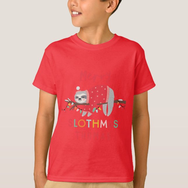 Ljus roligt sloth christmas t-shirt (Framsida)