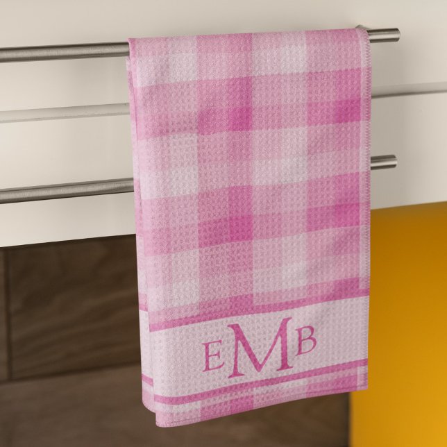 Ljus rosa Anpassningsbar Monogram Initialer Dam Kökshandduk (Skapare uppladdad)