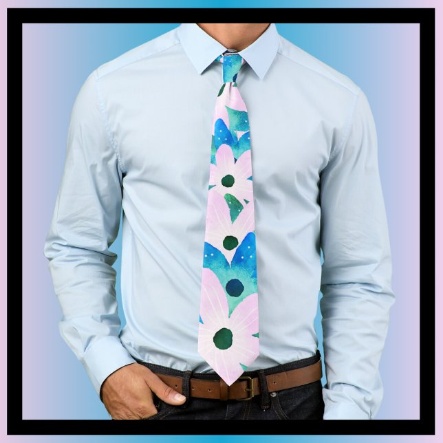 Ljus rosa Aqua Blue & Turquise Blommigt Motif Slips (Skapare uppladdad)