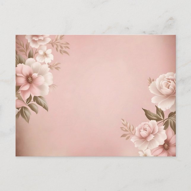 Ljus rosa bakgrund med beräknad Blommigt Vykort (Framsida)