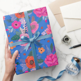 Ljus rosa blå födelsedagsfest med vilda blommor presentpapper