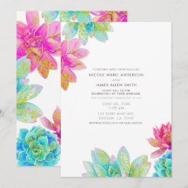 Ljus Rosa Blågrön Sommarträdgård Succulenter Bröll Inbjudningar