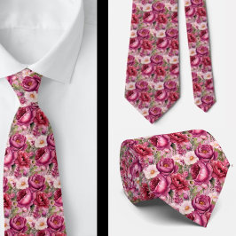Ljus rosa blommande vattenfärgsslips slips