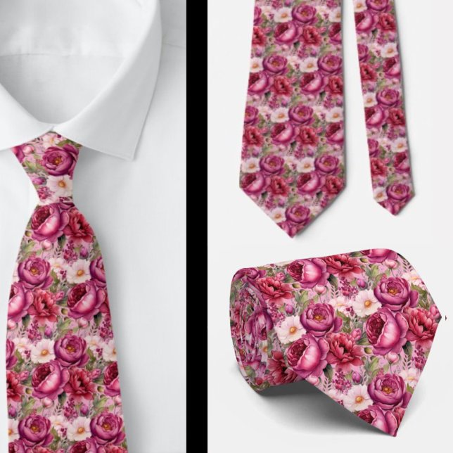 Ljus rosa blommande vattenfärgsslips slips (Skapare uppladdad)