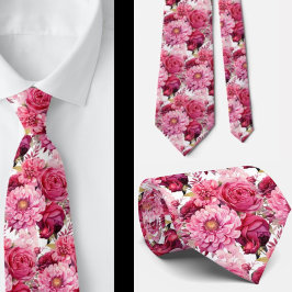 Ljus rosa blommande vattenfärgsslips slips